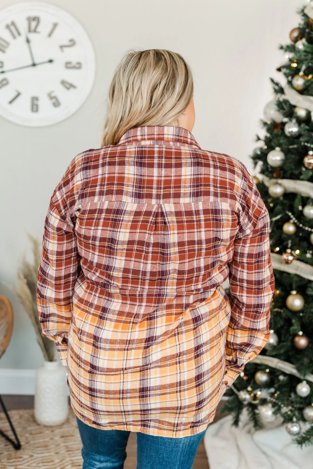 True To Me Long Sleeve Plaid Top- Brick, Rust & Golden Yellow