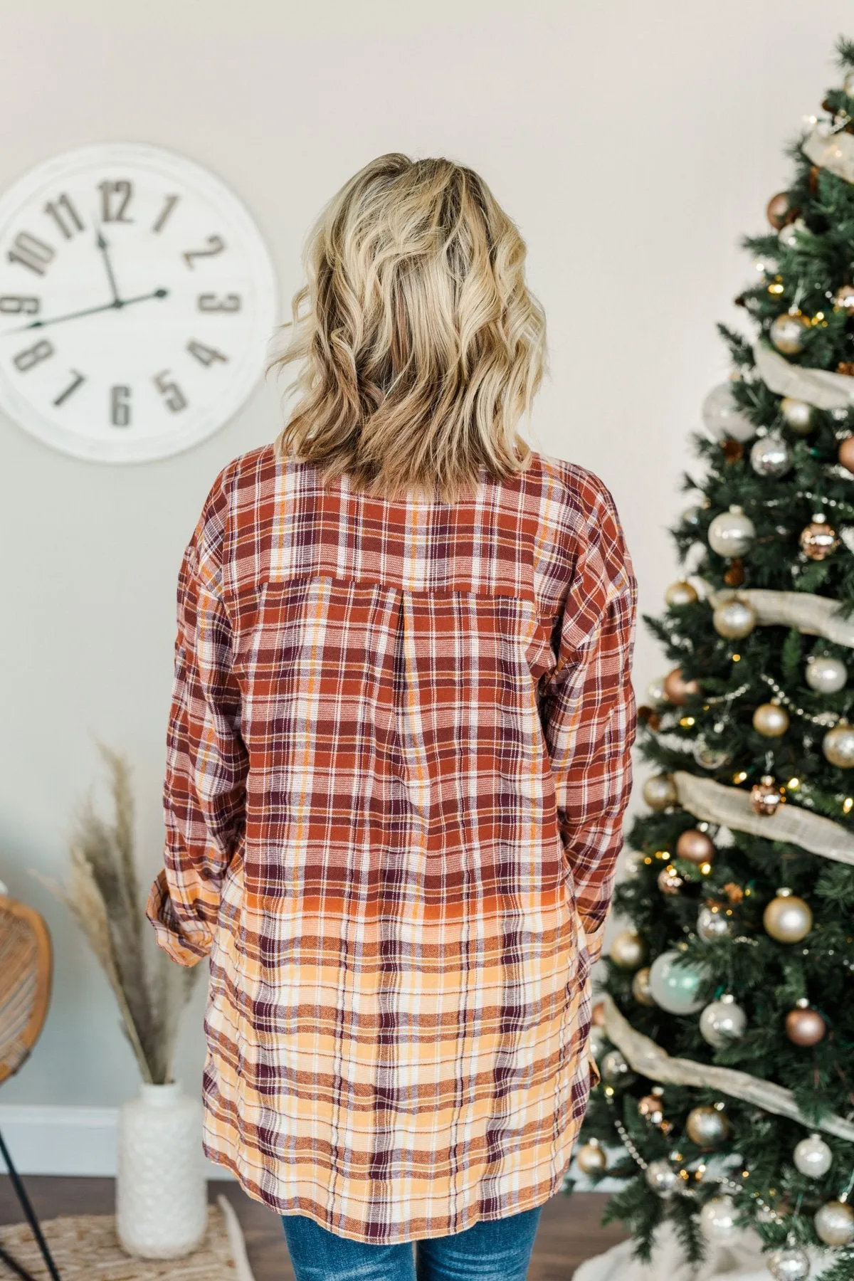 True To Me Long Sleeve Plaid Top- Brick, Rust & Golden Yellow