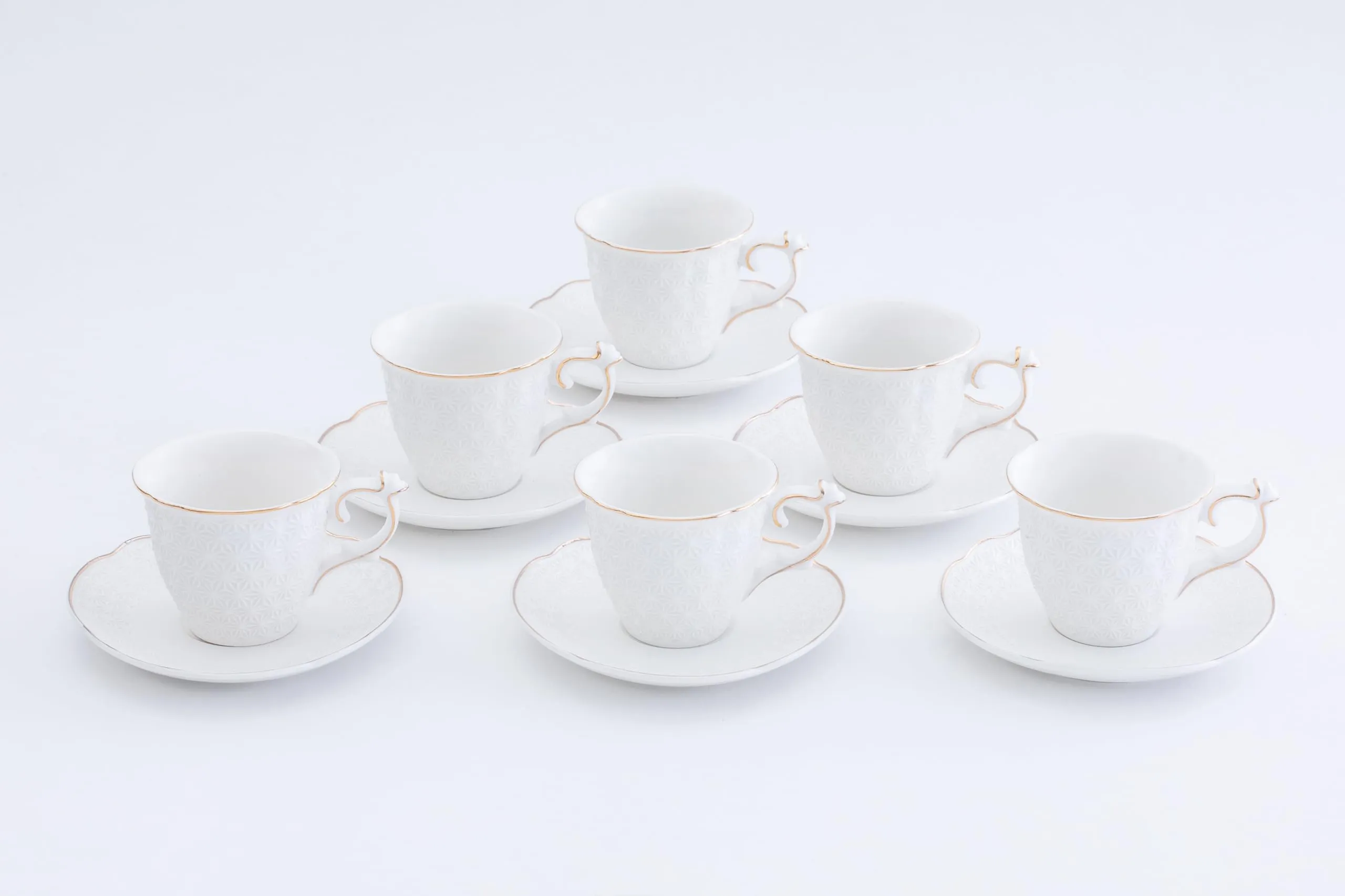 Turkish Coffee Cups and Saucers - Elegant White Porcelain 12 Piece, 3 oz Mini Cup Set with Gold Rim, Espresso Coffee Cup Set, Espresso Machines, Kitchen, Perfect for Coffee Bars