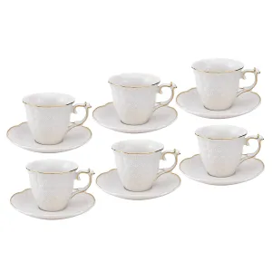 Turkish Coffee Cups and Saucers - Elegant White Porcelain 12 Piece, 3 oz Mini Cup Set with Gold Rim, Espresso Coffee Cup Set, Espresso Machines, Kitchen, Perfect for Coffee Bars