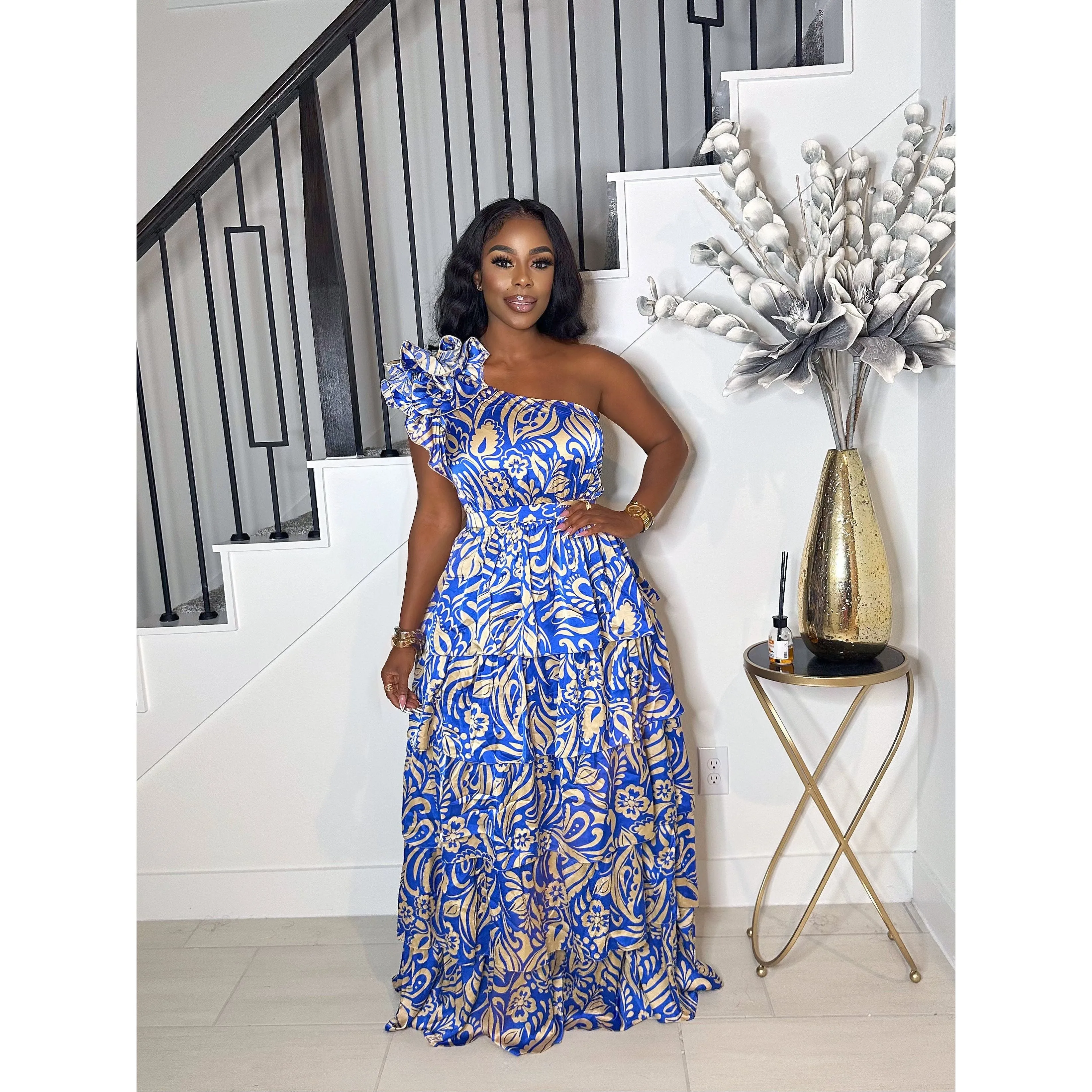 TURN HEADS MAXI TIERED DRESS (BLUE)