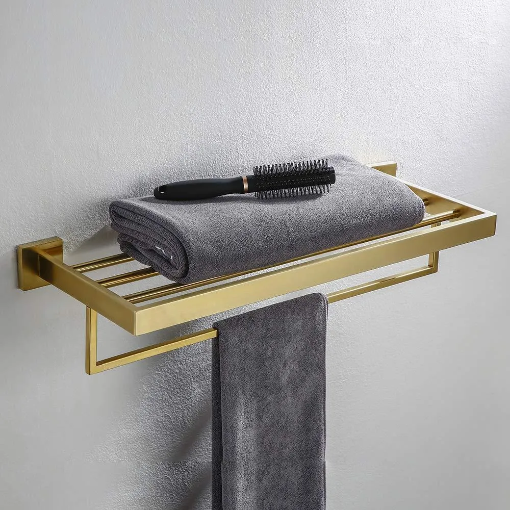 TURS 22-Inch Bathroom Towel Rack Storage Organizer Hanger Towel Bar SUS 304 Stainless Steel Wall Mount, Brushed Gold, Q7008LJ
