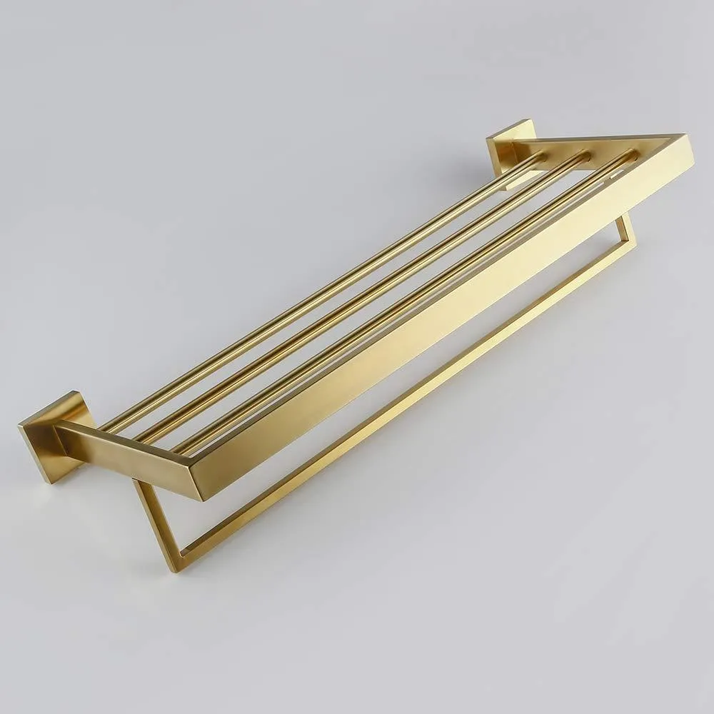 TURS 22-Inch Bathroom Towel Rack Storage Organizer Hanger Towel Bar SUS 304 Stainless Steel Wall Mount, Brushed Gold, Q7008LJ