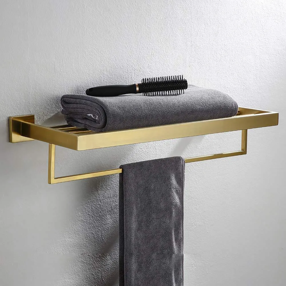 TURS 22-Inch Bathroom Towel Rack Storage Organizer Hanger Towel Bar SUS 304 Stainless Steel Wall Mount, Brushed Gold, Q7008LJ