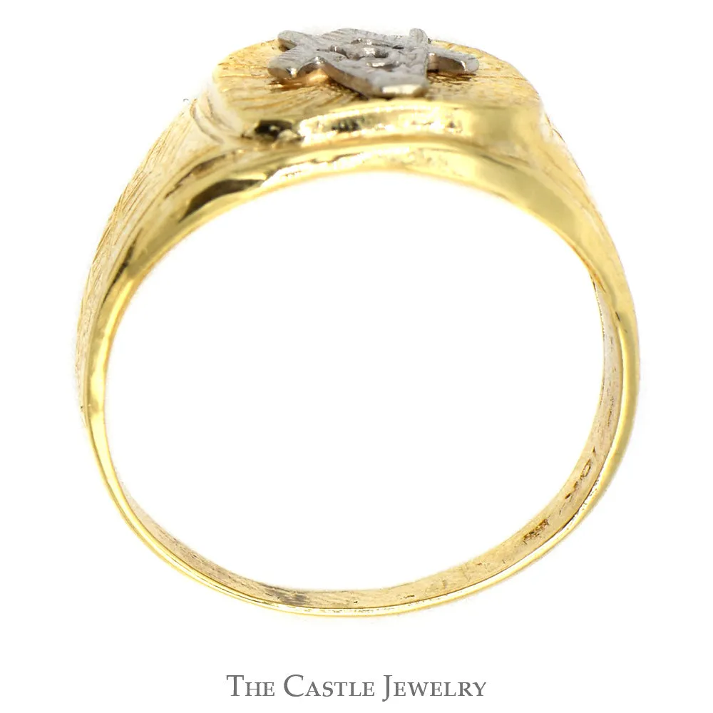 Two Tone Square & Compass Masonic Ring in 10k White and Yellow Gold