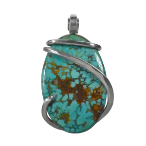 Tyrone Turquoise Handmade Stone Pendant Wrapped in Silver