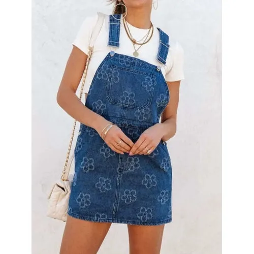 'Ulani' Flower Overall Denim Dress