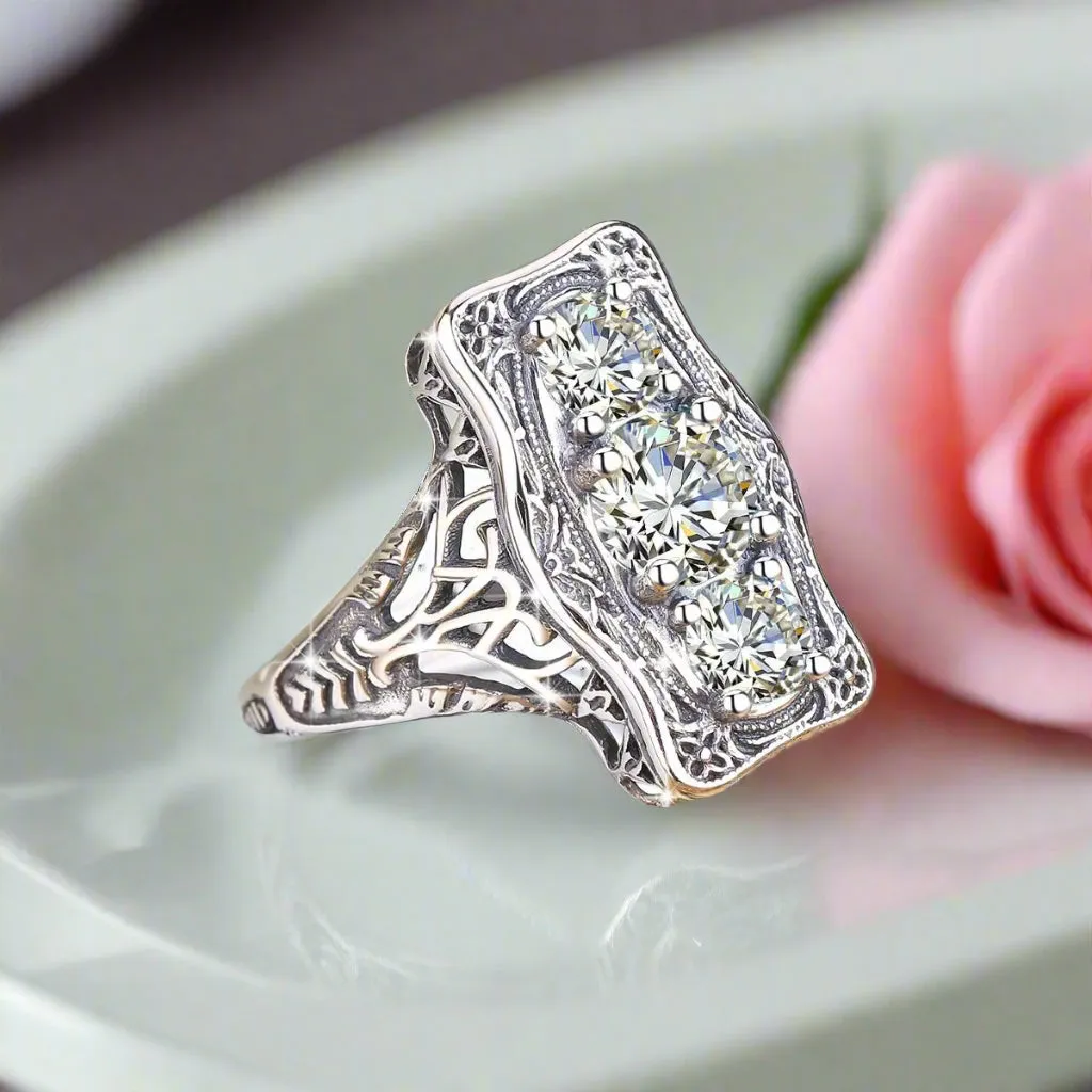 Unique 3 Stone Diamond Engagement Ring
