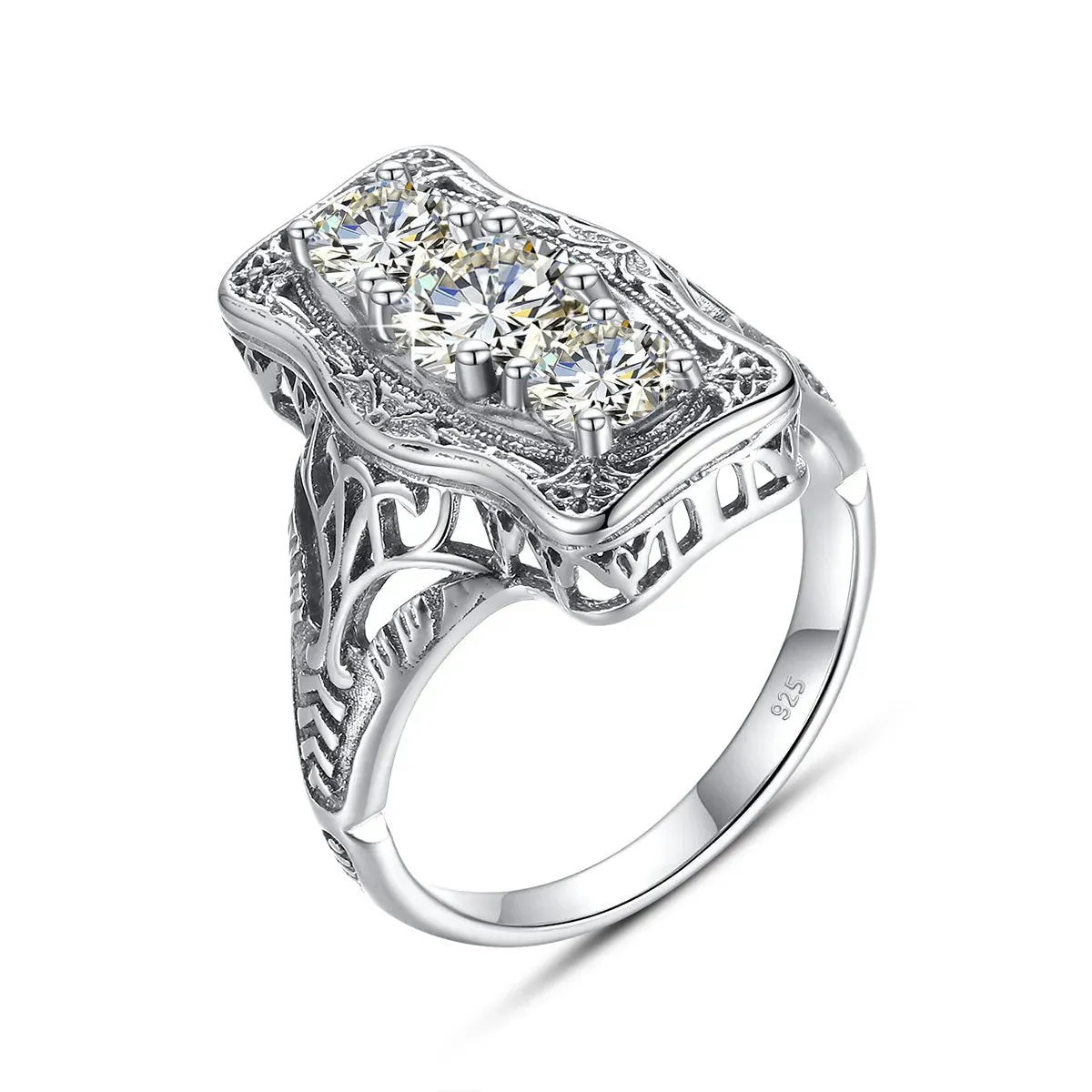 Unique 3 Stone Diamond Engagement Ring