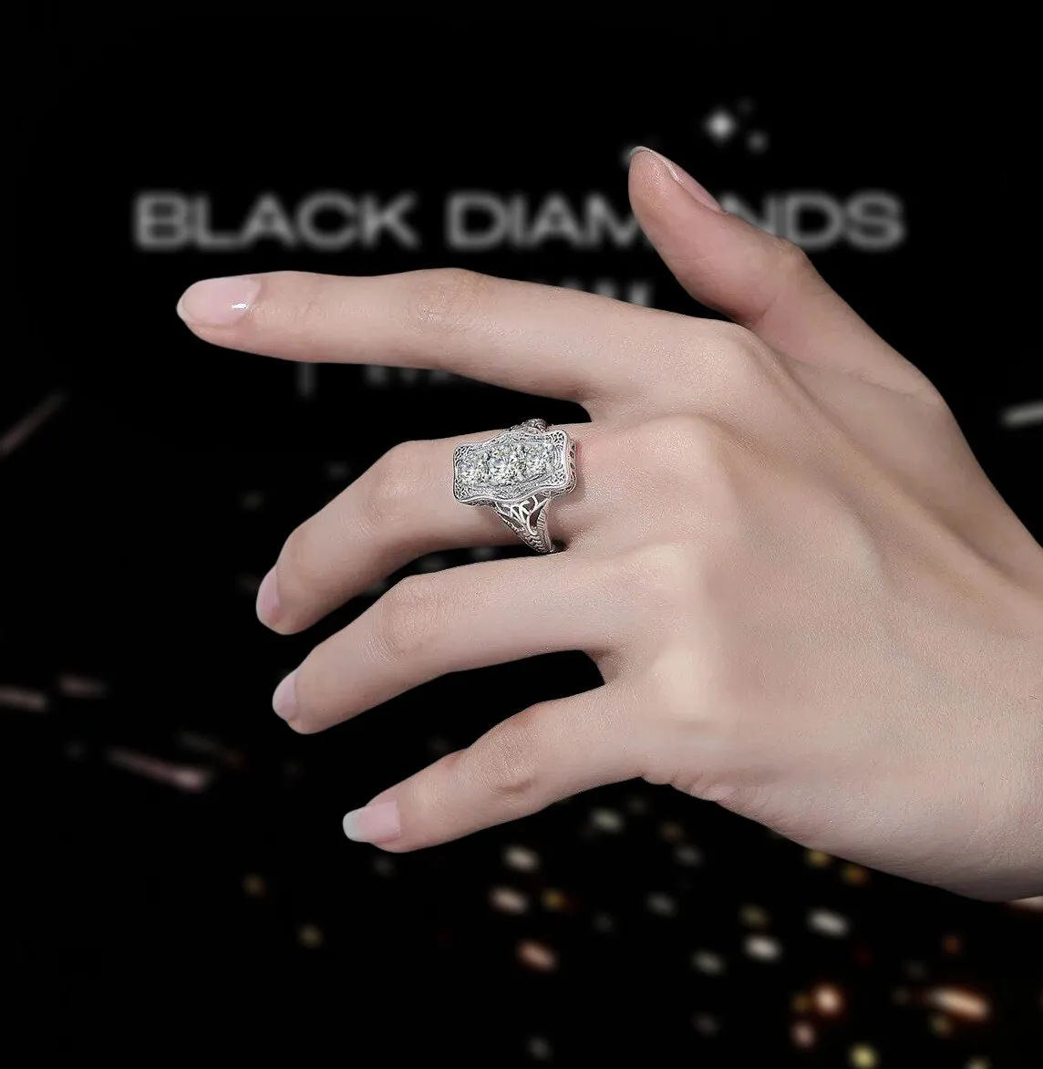Unique 3 Stone Diamond Engagement Ring