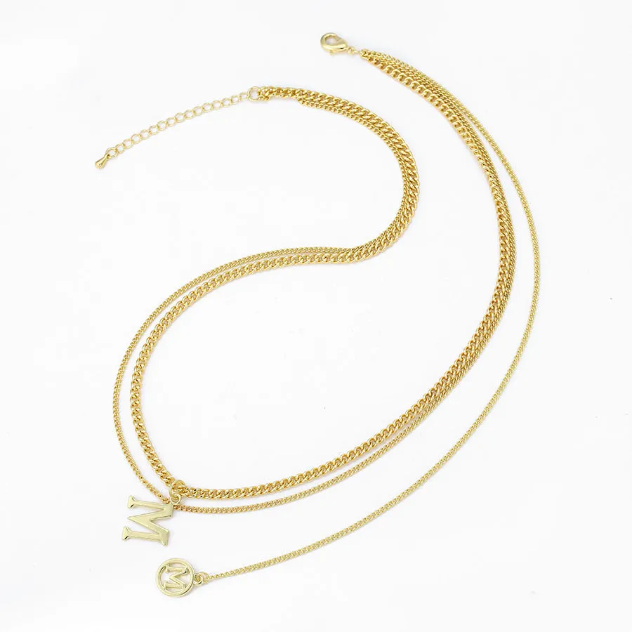Unique Design 14K Gold Plated Initial M layered Necklace