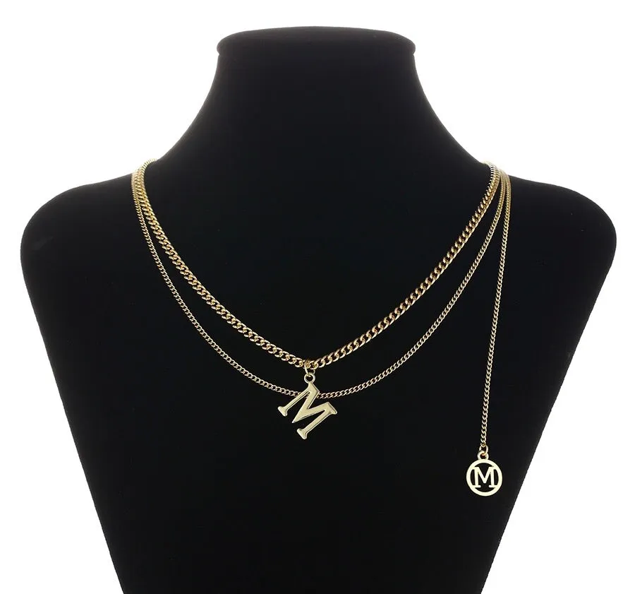 Unique Design 14K Gold Plated Initial M layered Necklace