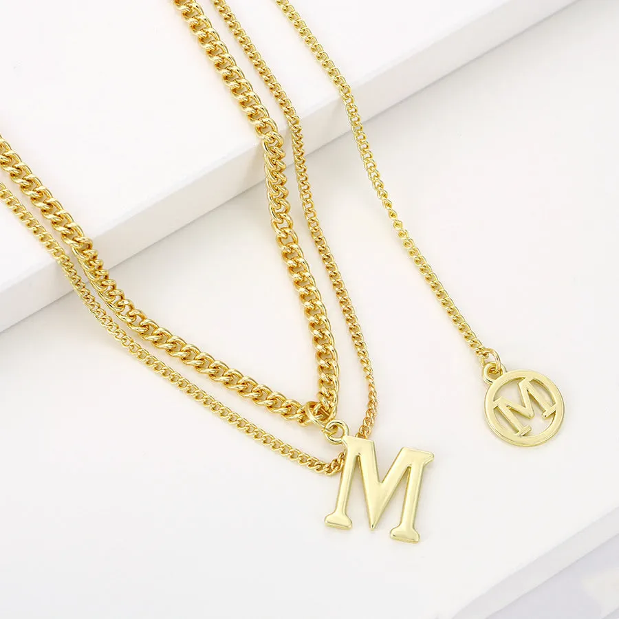 Unique Design 14K Gold Plated Initial M layered Necklace