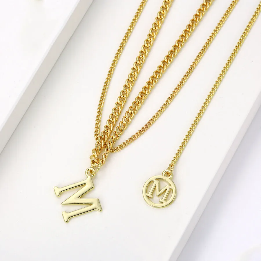 Unique Design 14K Gold Plated Initial M layered Necklace