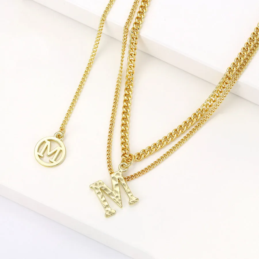 Unique Design 14K Gold Plated Initial M layered Necklace
