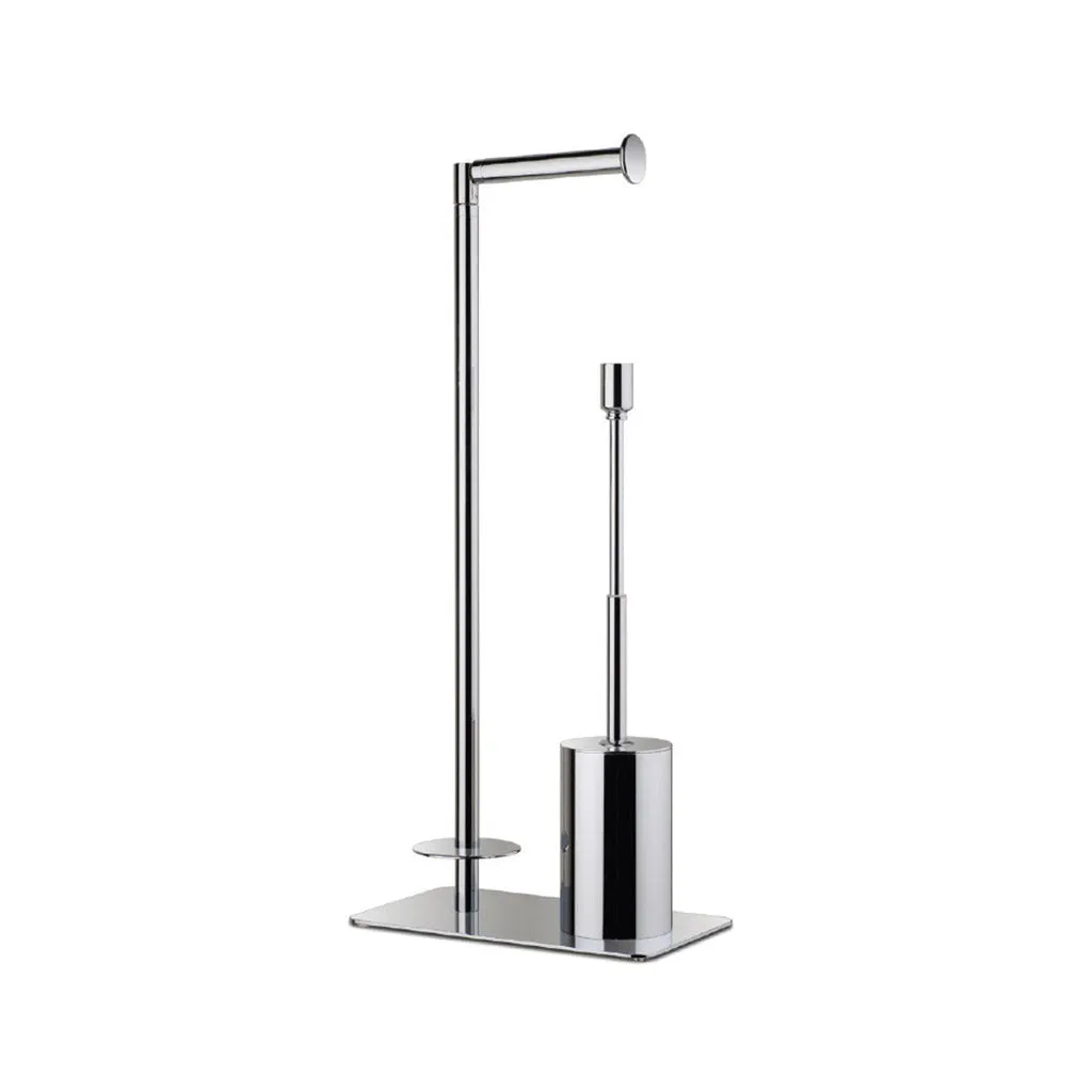 Universal Round Brush And Spare Toilet Paper Holder - Free Standing - 22" Brass/Polished Chrome
