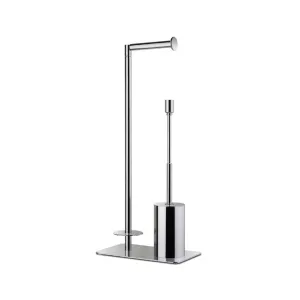 Universal Round Brush And Spare Toilet Paper Holder - Free Standing - 22" Brass/Polished Chrome