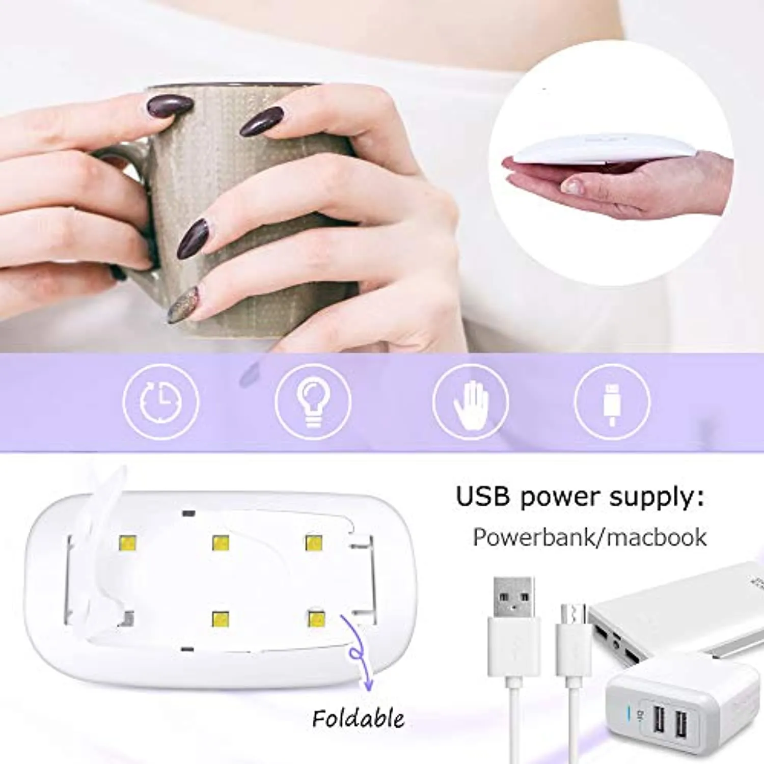 UV LED nail dryer Mini Gel nail lamp Portable Curing light for Gel Nail Polish,6w(white)