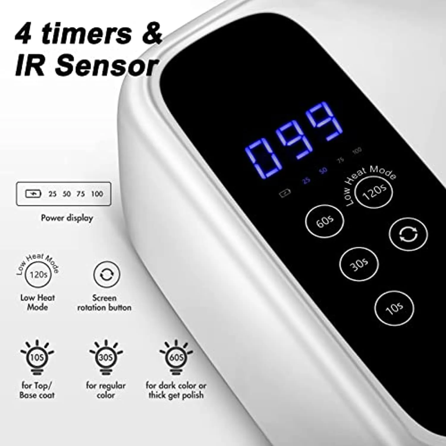 UV LED Nail Lamp 72W with Adjustable LED Screen, Rechargeable Nail Dryer Gel Polish Light, Cordless Nail Dryer Gel Polish Light with 4 Timer Setting, Automatic Sensor, LCD Display
