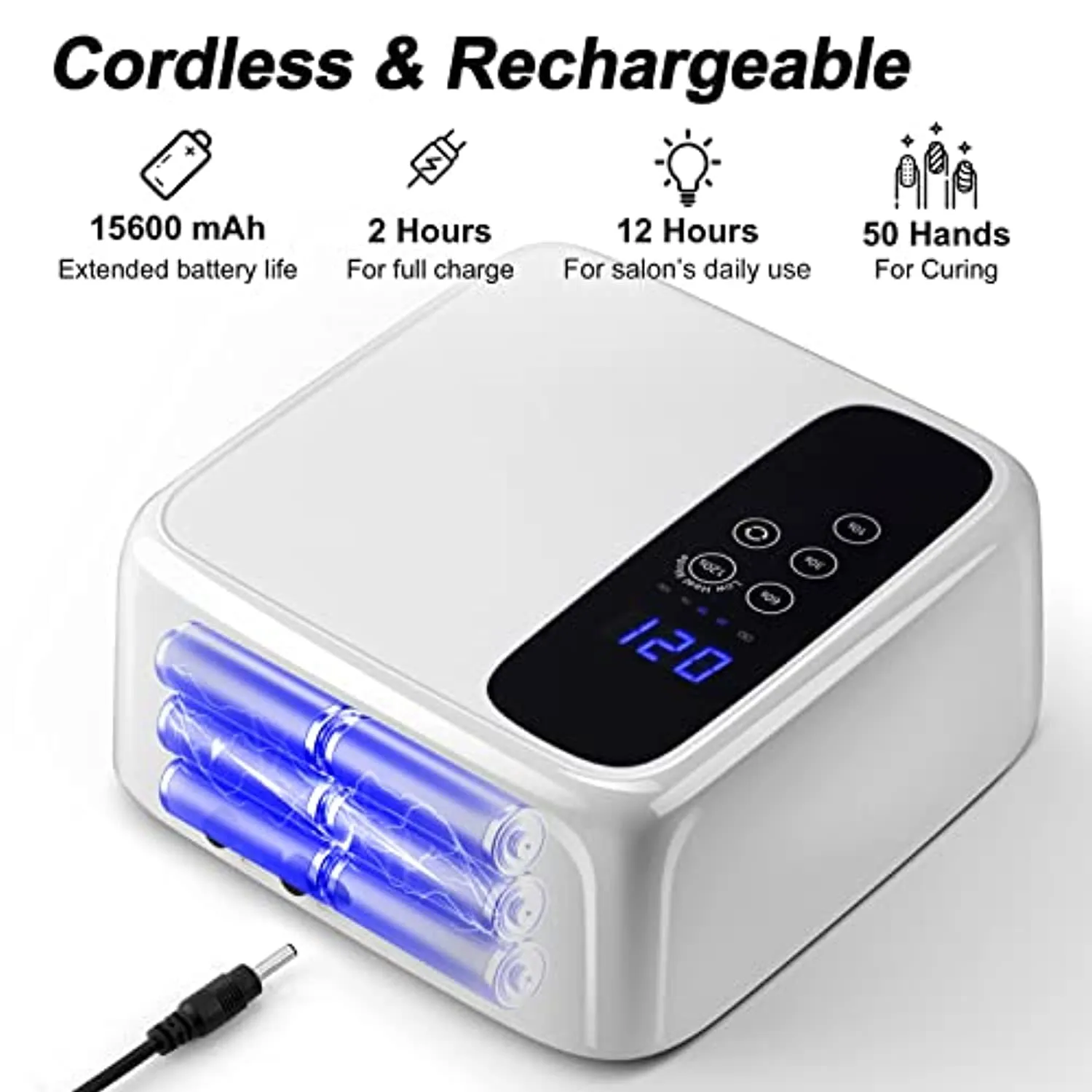 UV LED Nail Lamp 72W with Adjustable LED Screen, Rechargeable Nail Dryer Gel Polish Light, Cordless Nail Dryer Gel Polish Light with 4 Timer Setting, Automatic Sensor, LCD Display