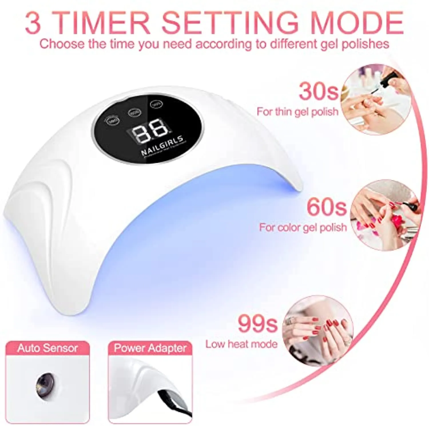 UV LED Nail Lamp, NAILGIRLS 48W UV Light for Nails Curing Lamp with 3 Timer Setting, Professional Nail Dryer Gel Polish Light with Automatic Sensor, LCD Display