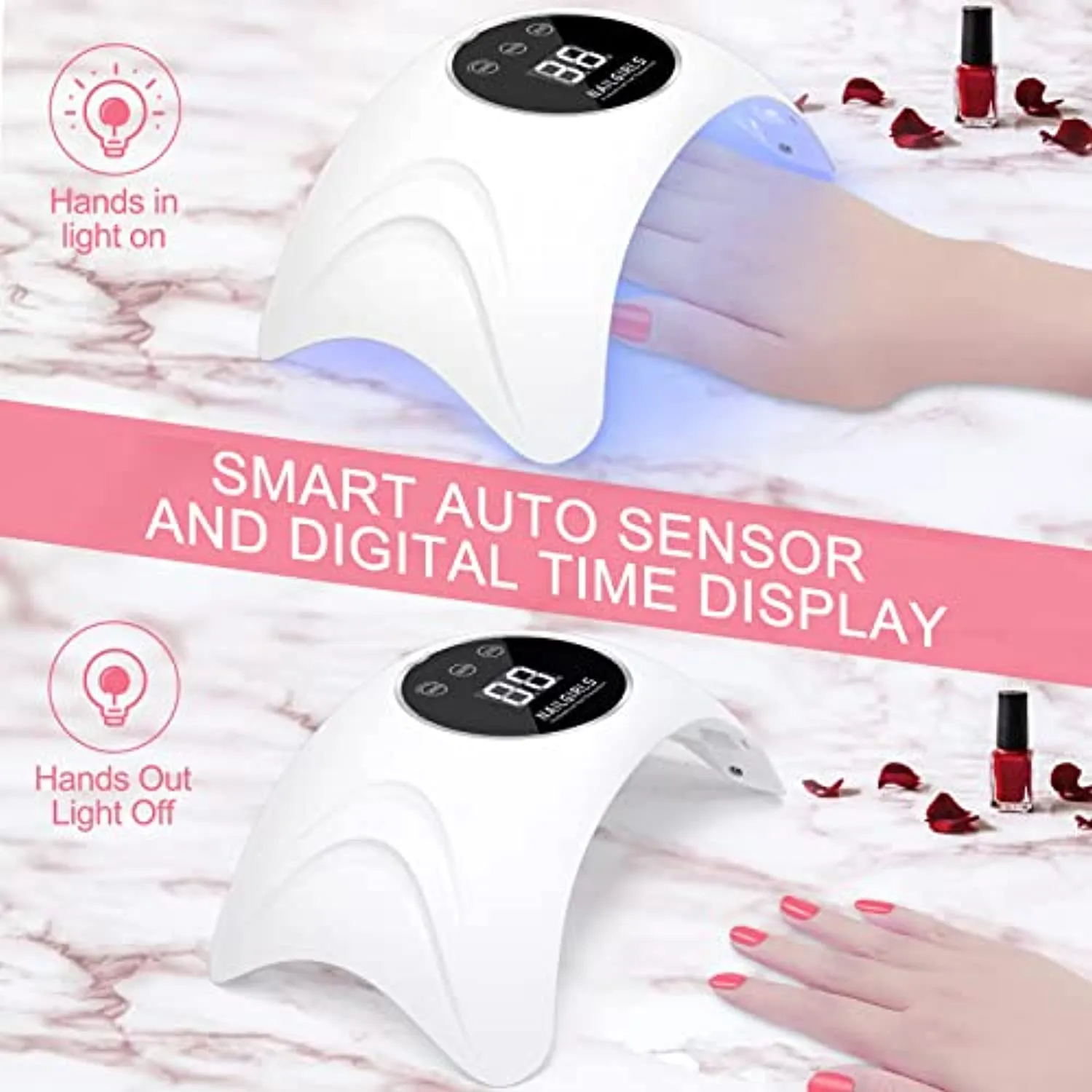 UV LED Nail Lamp, NAILGIRLS 48W UV Light for Nails Curing Lamp with 3 Timer Setting, Professional Nail Dryer Gel Polish Light with Automatic Sensor, LCD Display