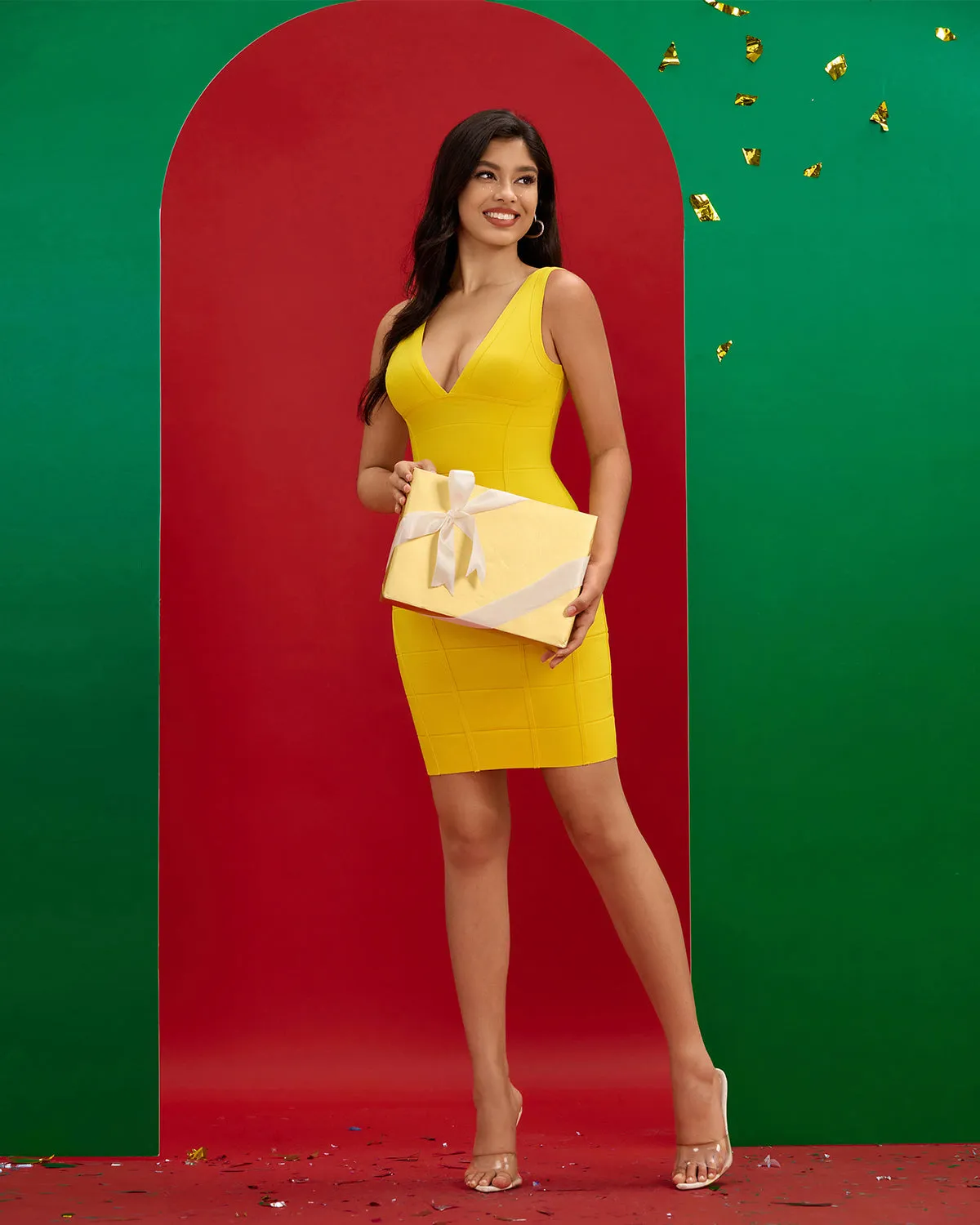 V Neck Bandage Mini Dress