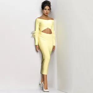 V Neck Cut Out Midi Bandage Dress PZC2268