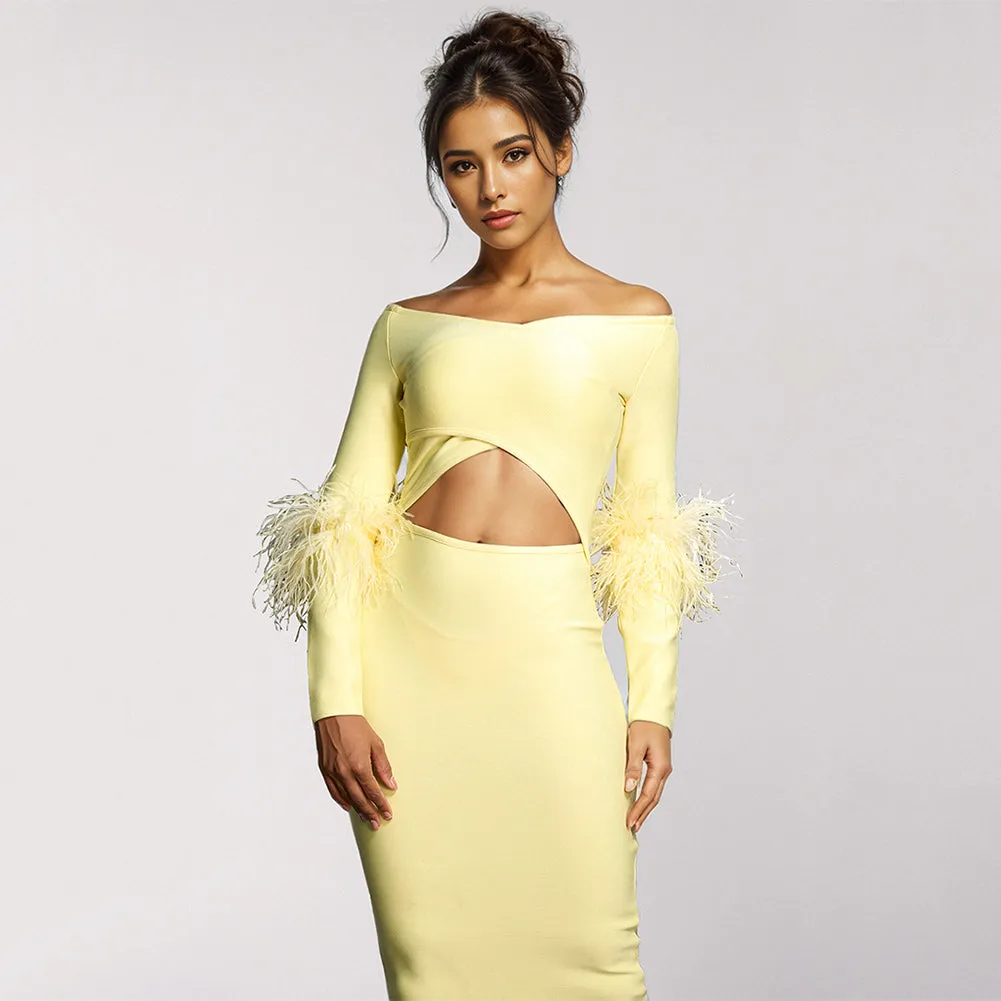 V Neck Cut Out Midi Bandage Dress PZC2268