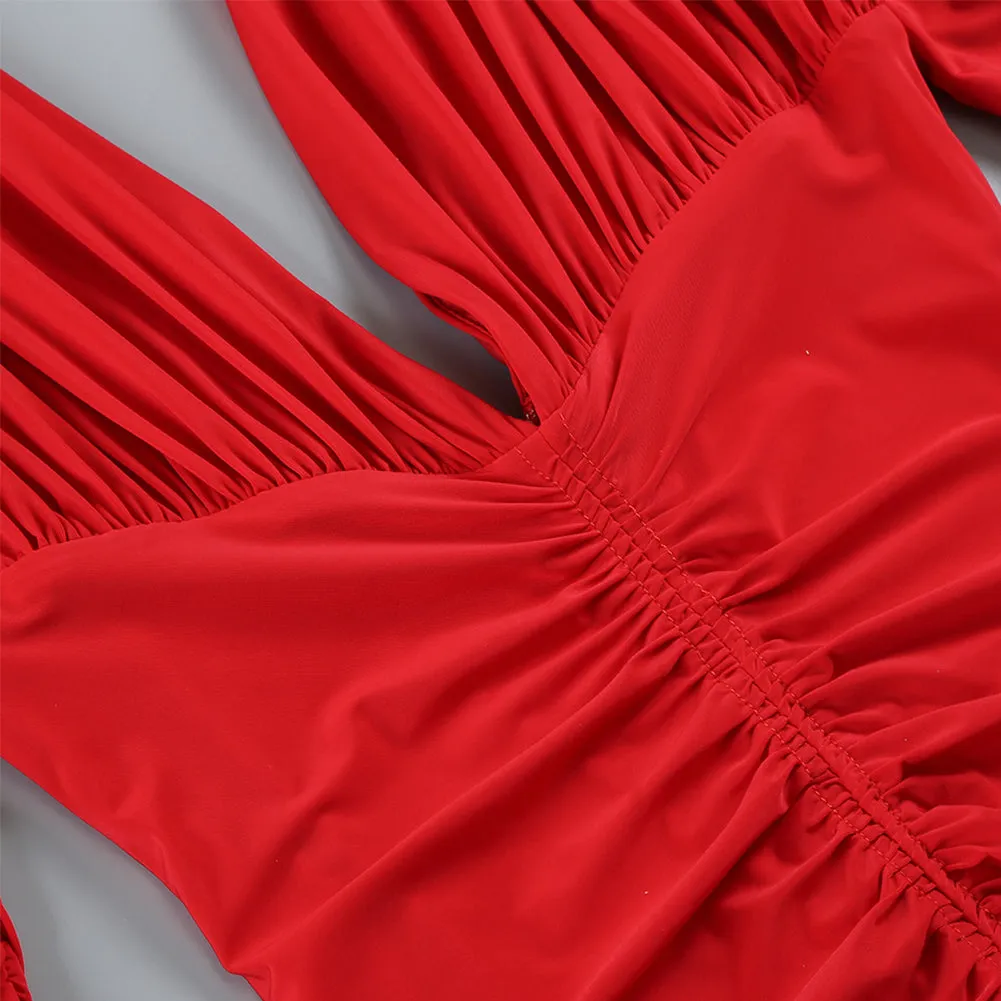 V Neck Long Sleeve Low Cut Maxi Dress KLYF1048
