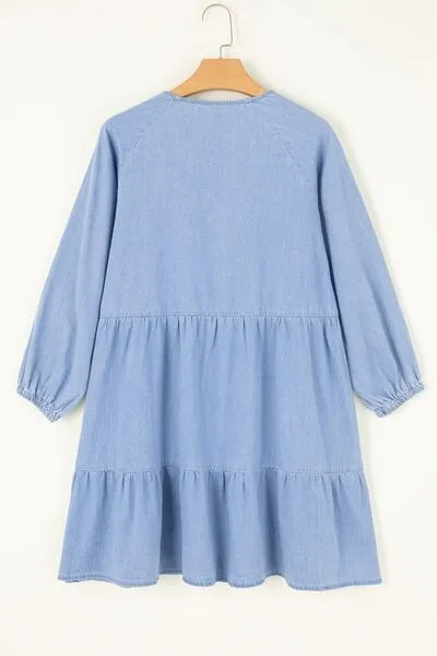 V-Neck Tiered Ruffled Hem Mini Dress