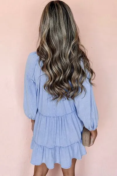 V-Neck Tiered Ruffled Hem Mini Dress