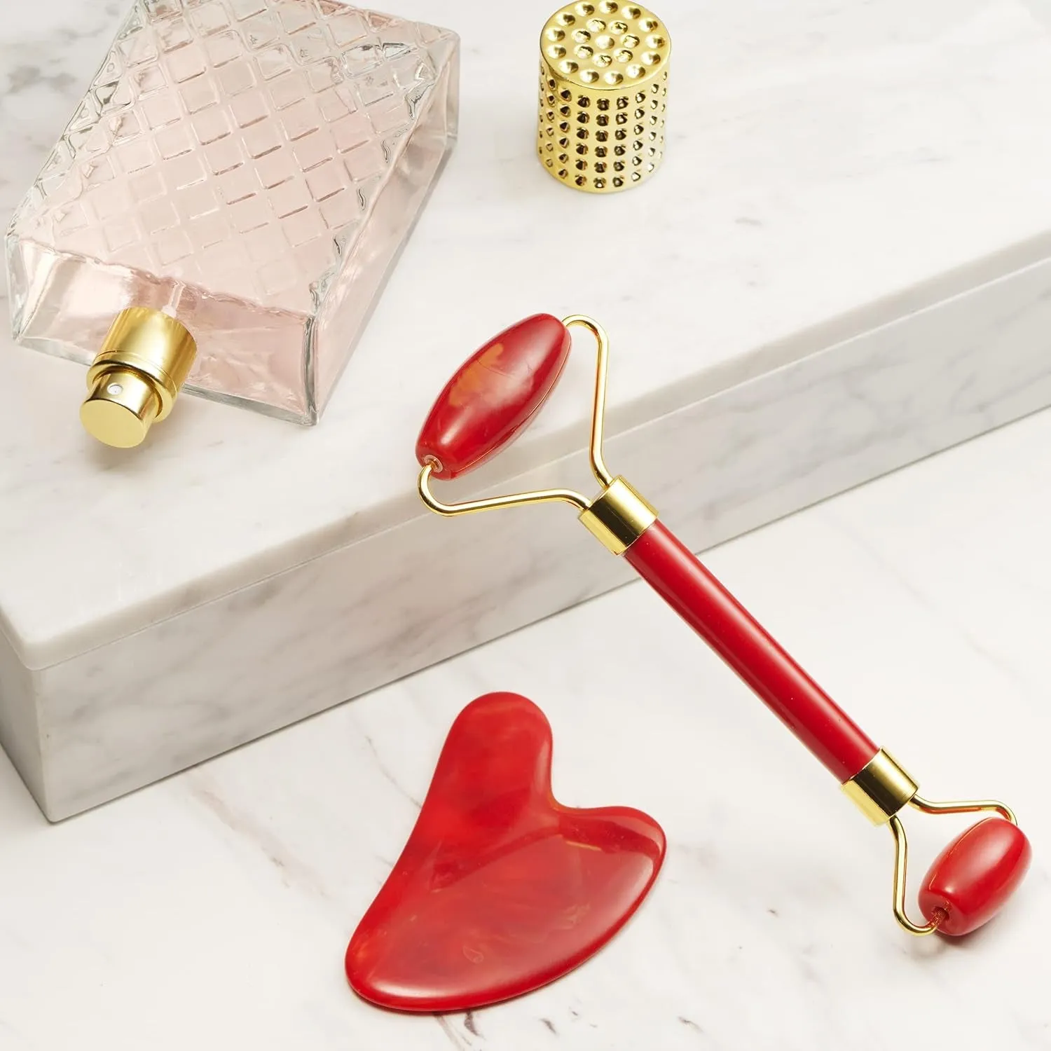 Valentines Day Gifts for Her, Red Rose Valentine Spa Gift Basket Relaxation Gifts for Women, Bath and Body Gift Set Pampering for Mom Birthday with Perfume, Jade Roller, Quartz Gua Sha Stone & More