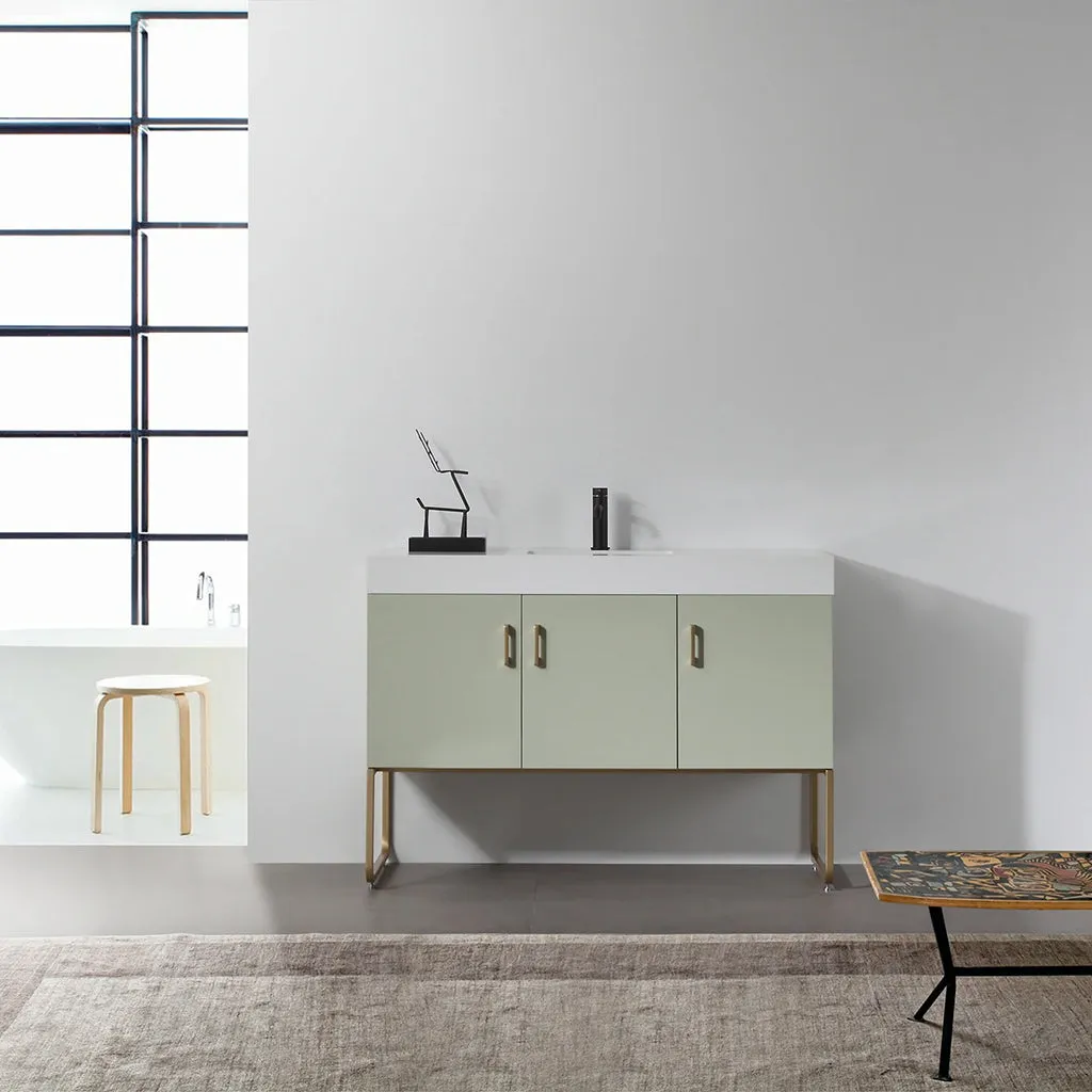 Veemon 3 Doors Bathroom Vanity with Quartz Sink - Floor Mount - 48" Wood/Metal/Pine/Gold