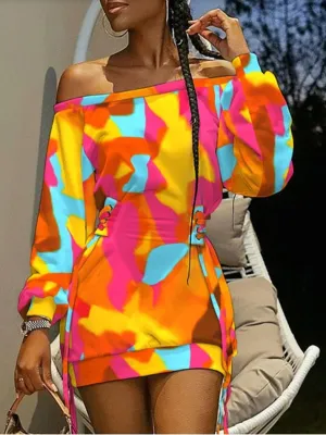 Vibrant Harmony Off Shoulder Dress