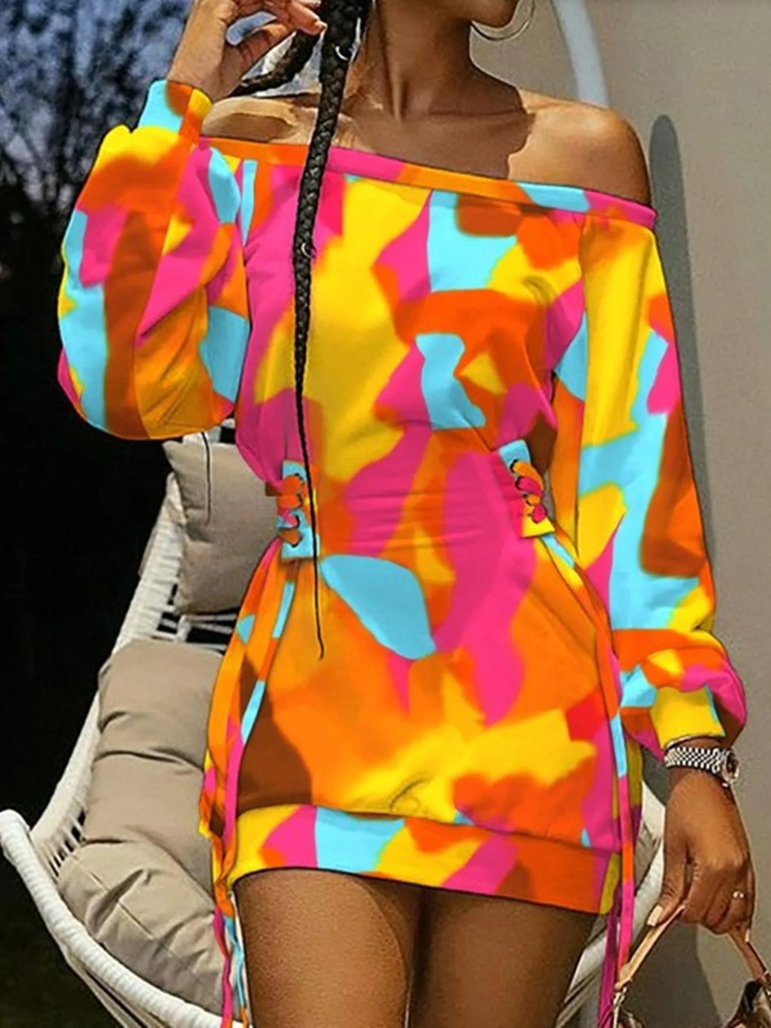 Vibrant Harmony Off Shoulder Dress
