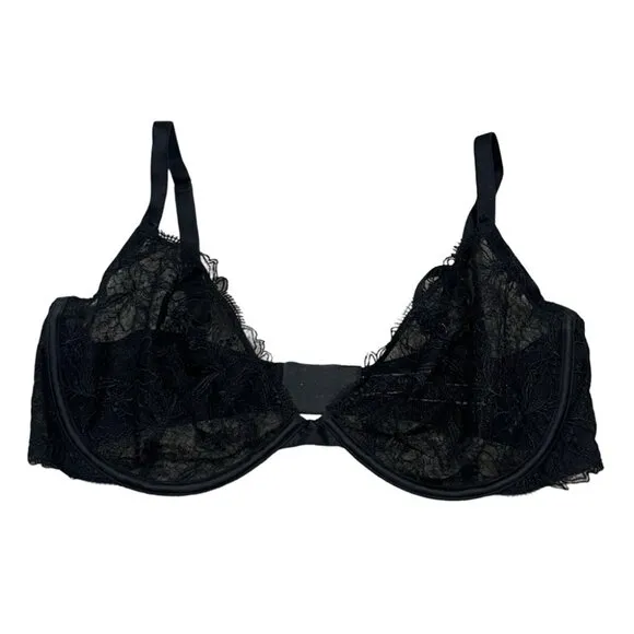 Victoria’s Secret Very Sexy Black Embroidered Unlined Demi Bra | Size 38DD / 38E