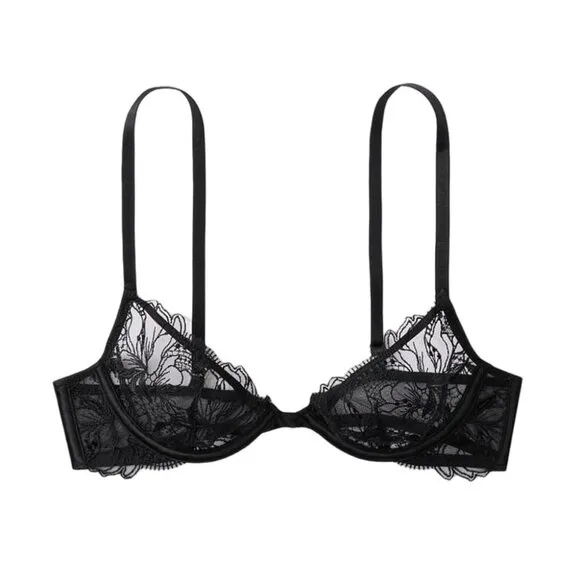 Victoria’s Secret Very Sexy Black Embroidered Unlined Demi Bra | Size 38DD / 38E