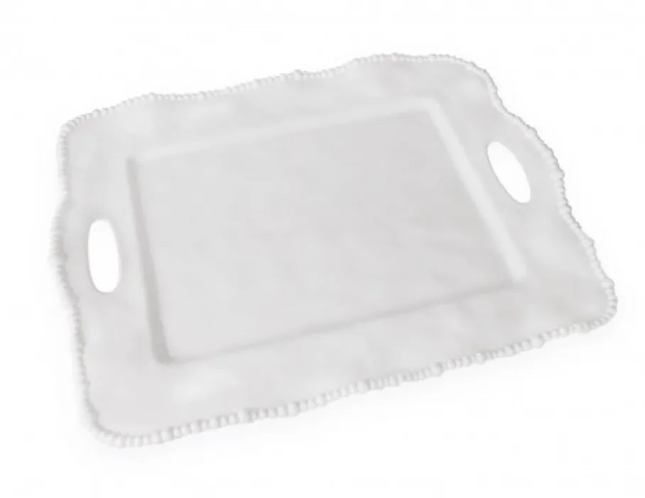 Vida Alegria Rectangular Tray with Handles - White