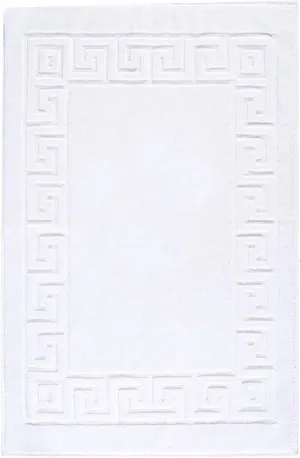 Vienna Greek Key Style Heavy Duty White Cotton Bathroom Floor Mats