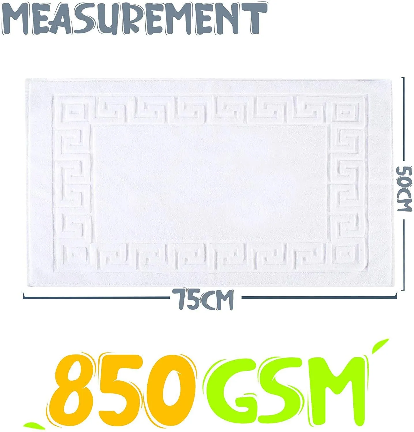 Vienna Greek Key Style Heavy Duty White Cotton Bathroom Floor Mats