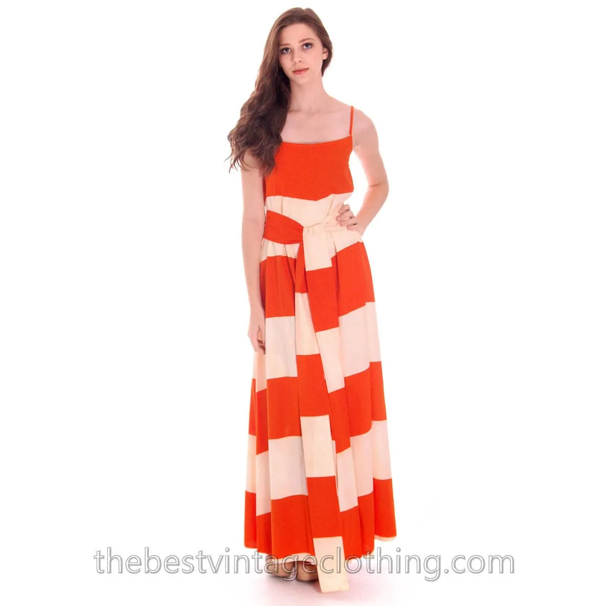 Vintage 1960s Vuokko Designer Iconic Tent Dress Orange White Awning Stripes 38 /8