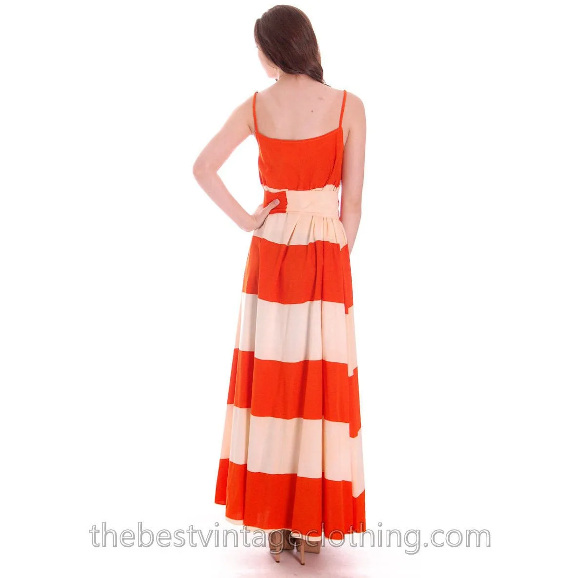 Vintage 1960s Vuokko Designer Iconic Tent Dress Orange White Awning Stripes 38 /8