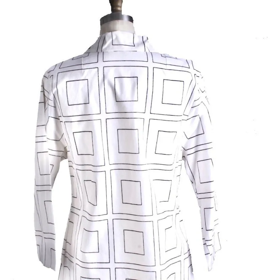 Vintage 1970s Vuokko Designer Black And White Squares Print A Line Dress Cotton Medium