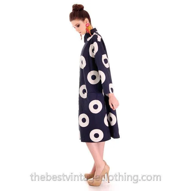 Vintage 1970s Vuokko Designer Black And White Squares Print A Line Dress Cotton Medium