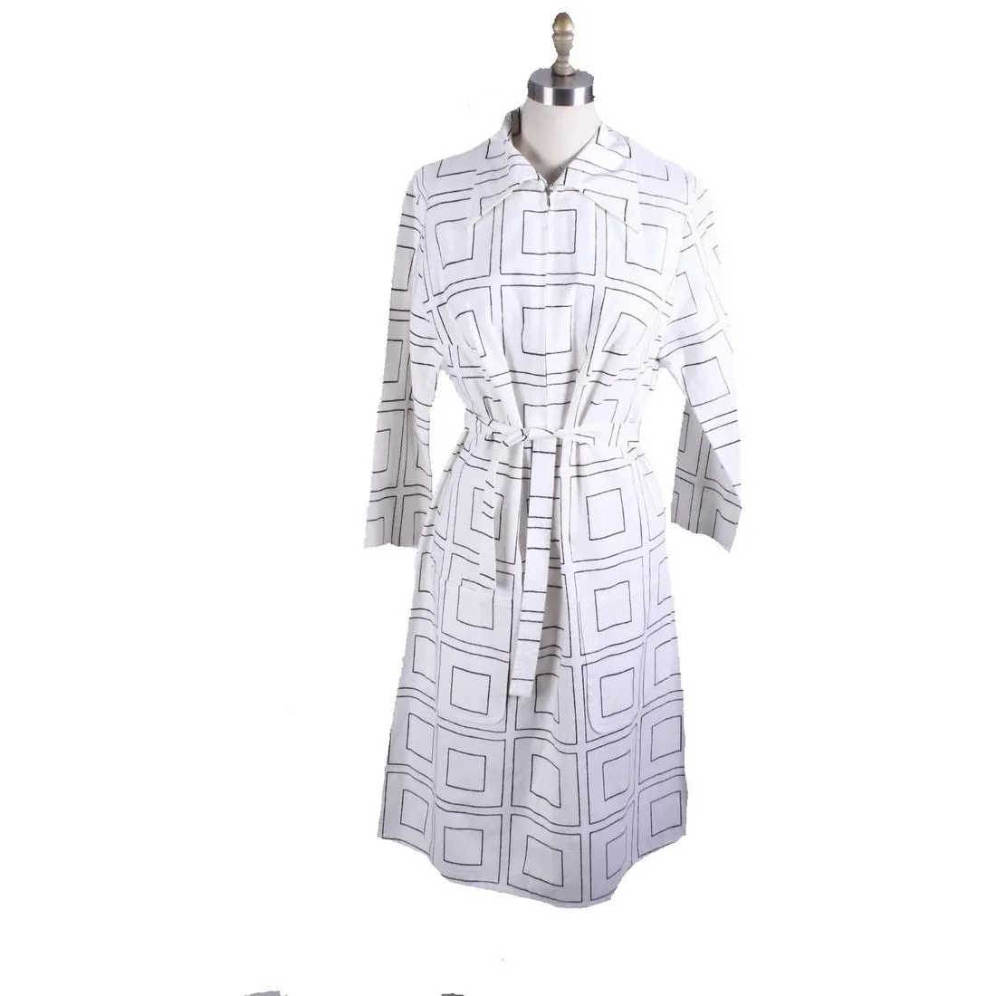Vintage 1970s Vuokko Designer Black And White Squares Print A Line Dress Cotton Medium