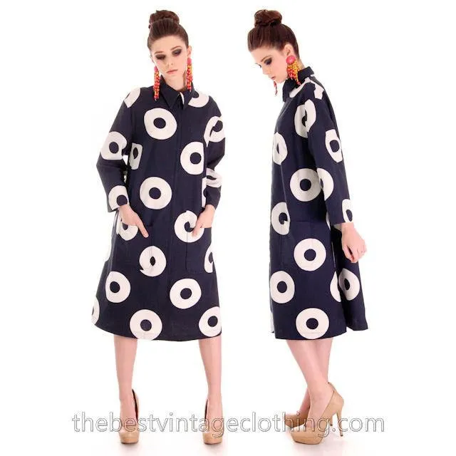 Vintage 1970s Vuokko Designer Black And White Squares Print A Line Dress Cotton Medium