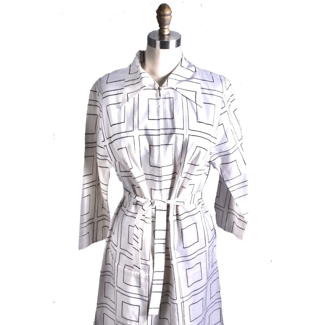 Vintage 1970s Vuokko Designer Black And White Squares Print A Line Dress Cotton Medium