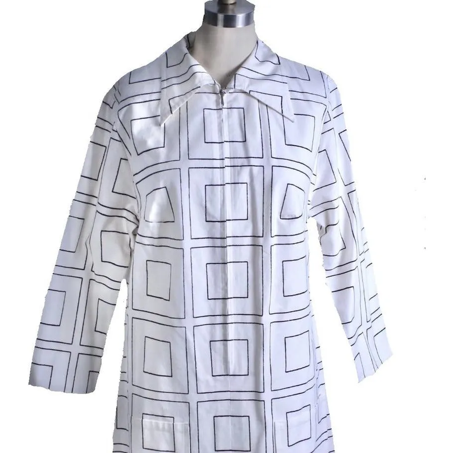 Vintage 1970s Vuokko Designer Black And White Squares Print A Line Dress Cotton Medium