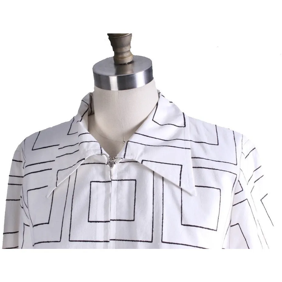 Vintage 1970s Vuokko Designer Black And White Squares Print A Line Dress Cotton Medium